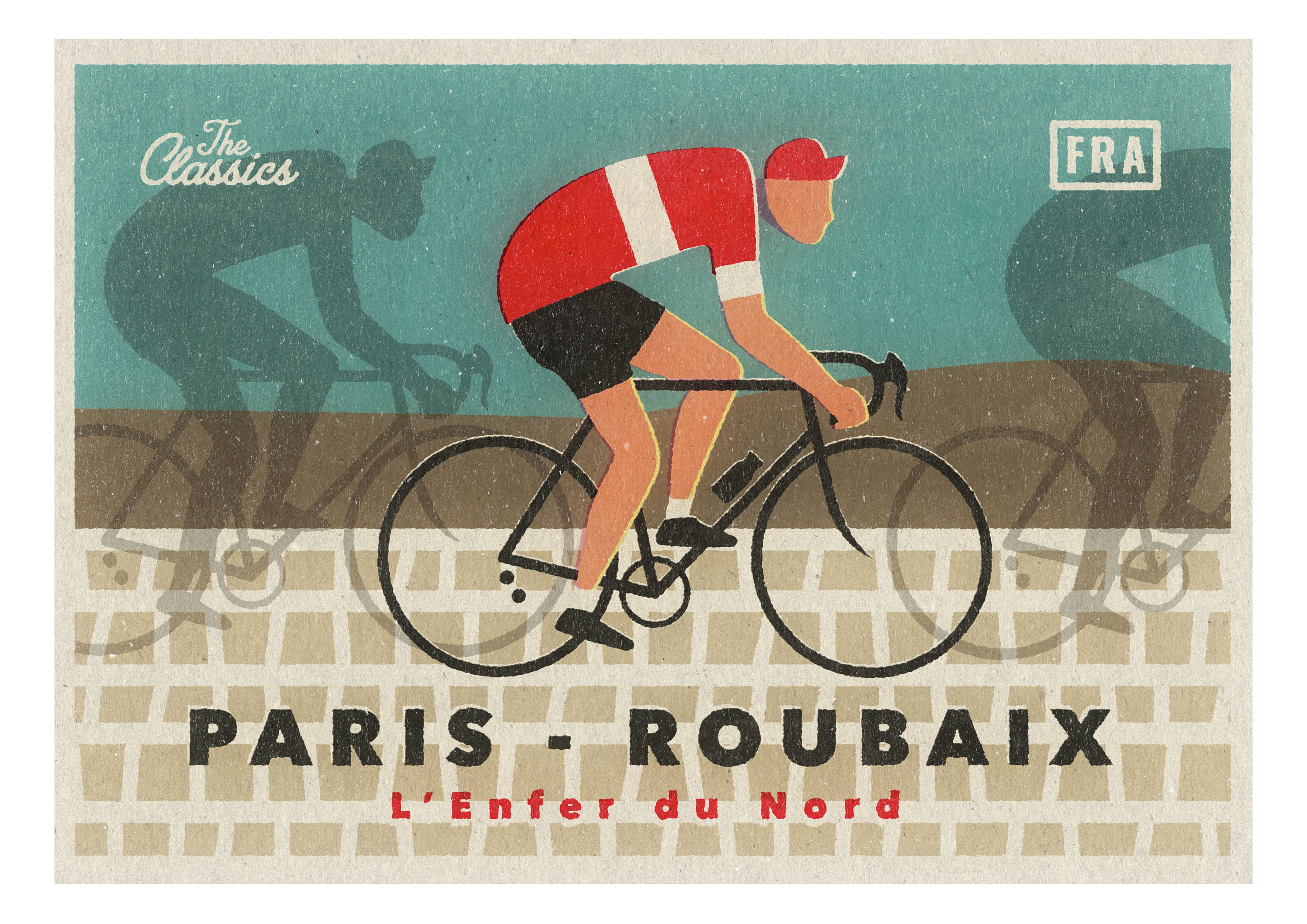 Paris Roubaix Cycling Print Illustrated Poster Of The Etsy