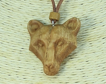 Collar con cabeza de oso de madera de fresno, colgante tótem de fuerza, regalo de 5º aniversario
