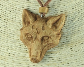 collar de lobo colgante de lobo collar de madera
