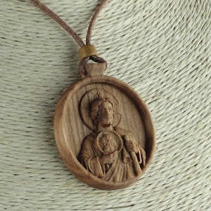 St Jude necklace St Jude pendant Saint Jude necklace St Jude medallion Wood necklace