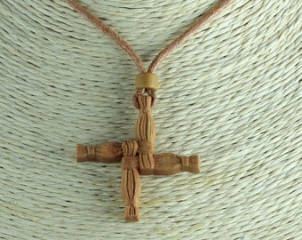 St Brigid's Cross Necklace, Irish Celtic Pendant, Handmade Cherry Wood Jewelry