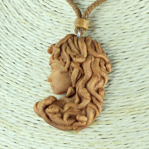 Medusa pendant Medusa jewelry Medusa necklace Wooden necklace