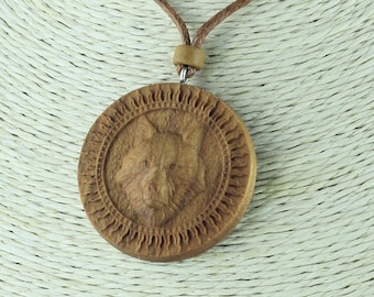 Cherry Wood Wolf Necklace, Celtic Wolf Pendant, 5th Anniversary Gift, Celtic Amulet