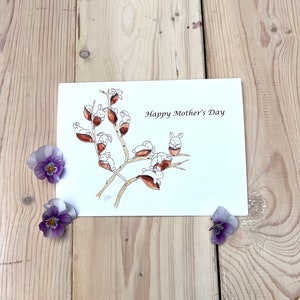 Alles Liebe zum Geburtstag, Karte mit Weidenkätzchen, süße kleine Hasen Karte, Karte zum Muttertag, süße kleine Karte, Hase sitzt im Weidenkätzchen