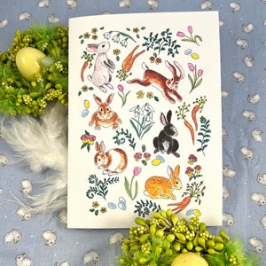 Karte Hase, Hase, Karte zum Geburtstag, Karte zum Geburtstag, Osterkarte, springende Hasen