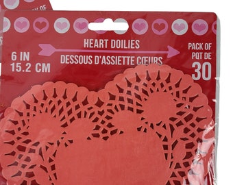 Assorted Heart Shaped Paper Doilies, Pink, Red, White 3 Packs, 30