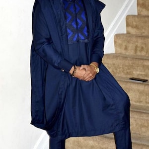 Blue African men agbada/3 Piece set/ African clothing for men/wedding suit/prom dress/ groom suit/dashiki/Nigerian men outfit/senator suit
