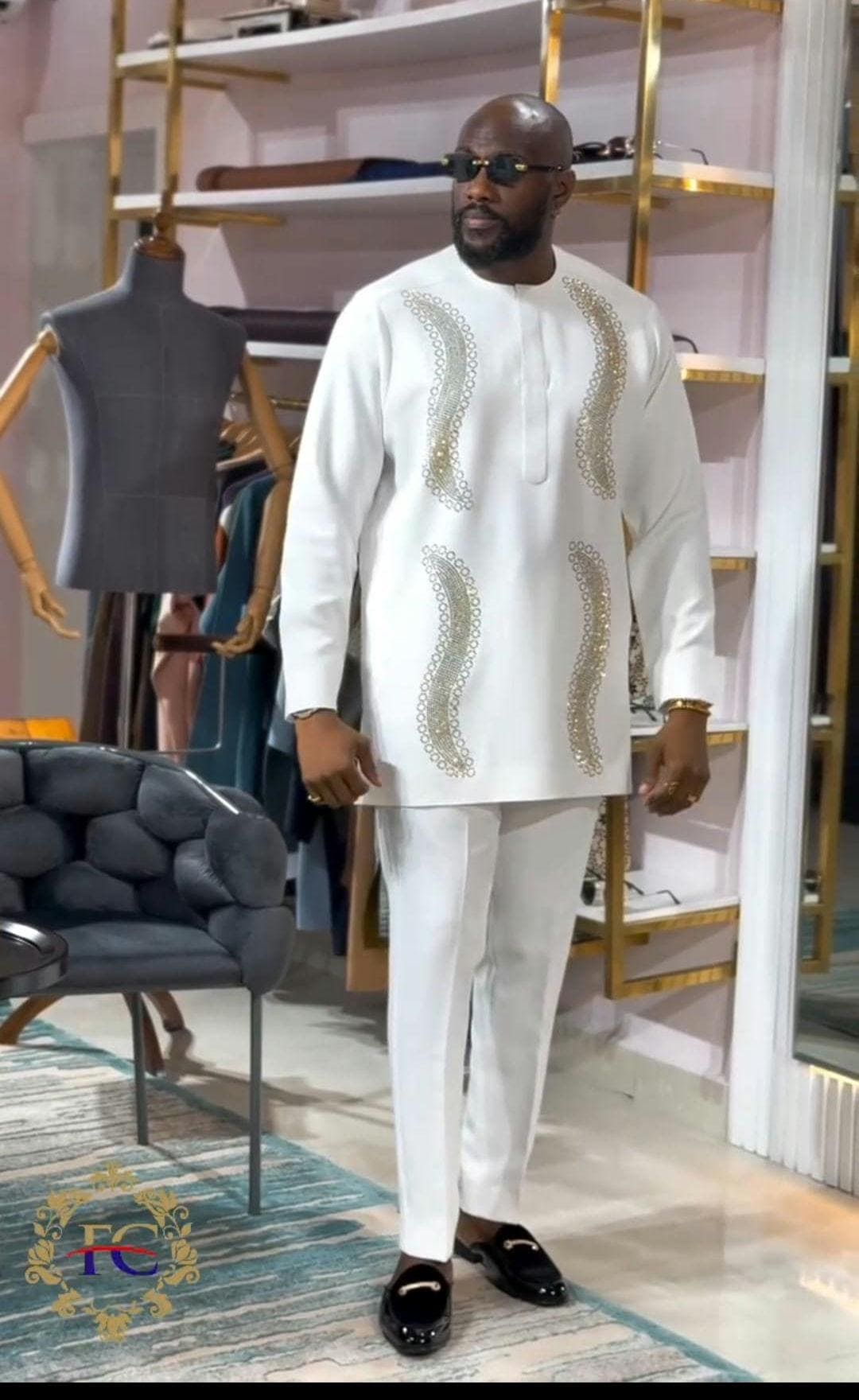 Omoyeni Stoned Kaftan, 2 Piece Set/african Men Outfit/ Wedding