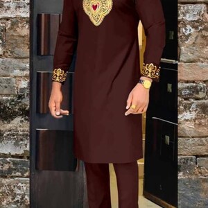 Item 025 _ Seun African men suit/Senator wear/African clothing/African men clothing/African men shirt /dashiki/Kaftan/prom/groom suit image 4