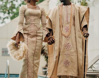 Handmade Aso-Oke Bridal Suit, Traditional Engagement Outfit