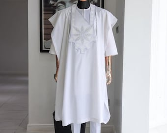 Handmade African Agbada Suit: 3-Piece Wedding Groom Outfit