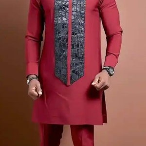 Segun African men clothing/2 piece outfit/wedding suit/groom suit/prom dress/groom men outfit/kaftan/Senator suit/Dashiki/men&#39;s shirt