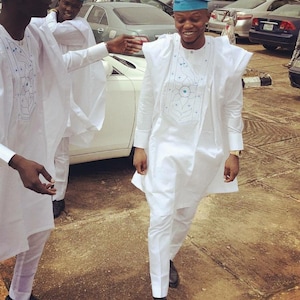White African men agbada/3 Piece set/wedding suit/prom dress/ groom suit/groomsmen suit/Aso ebi/handmade clothing/senator suit/Naija big boy