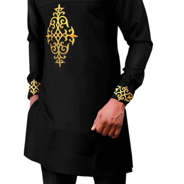Makinde Afrikanische Herrenbekleidung/Senator Anzug/Hochzeitsanzug/Kaftan/Abschlussballkleid/Bräutigam Anzug/handgefertigte Kleidung/Geschenk-Set 2-teilig