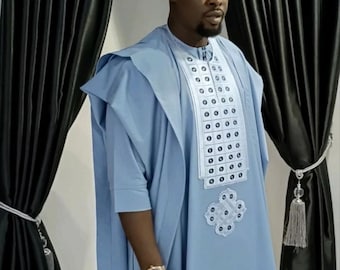 Handmade African Men's Agbada: 3-Piece Wedding Groom Suit