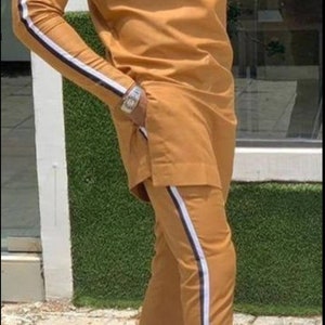Item 093 _Bobo trimming kaftan/African men shirt and a matching pant set /dashiki/prom/groom suit