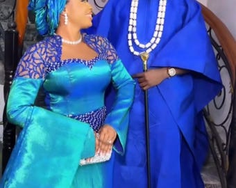 Handmade Matching Aso Ebi Set: Men's Agbada & Women's Gown