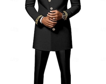 Handmade African Men's Suit: 2-Piece Cotton Wedding Outfit