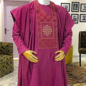Handmade African Agbada 3-Piece Set: Traditional Men&#39;s Wedding Suit