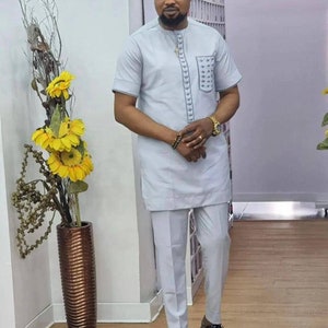 Item 020 _ Tolase African men shirt and matching pant set/African clothing/African men clothing/African men shirt /dashiki/prom/groom suit