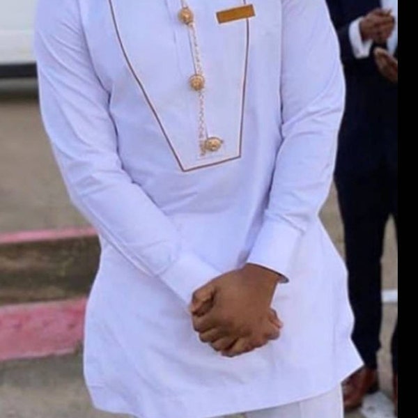 White kaftan/African men clothing/wedding suit/grooms men suit/ groom suit/Dashiki men shirt/Senator wear/Men's wear/Senator suit