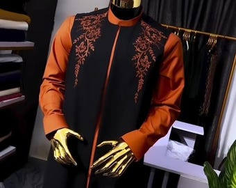 Tade African Men's 3-Piece Kaftan: Wedding suit/GroomsmenSuit/senator suit