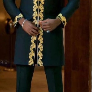 Henry Black & gold men suit/Senator wear/African clothing/African men clothing/African men shirt /dashiki/Kaftan/prom/groom suit