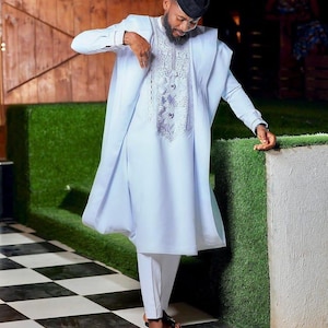Olu African men agbada, 3 Piece set/African men clothing/wedding suit/prom dress/ groom suit/Men in Agbada/dashiki/Embroidery