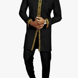 Babas Men flexible fashion, African men outfit, 2 piece set, Trimming shirt/wedding suit/senator suit/Groom suit/handmade clothing/prom dres