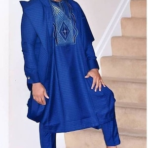 Bakare African men agbada, 3 Piece set/African men clothing/wedding suit/prom dress/ groom suit/Men in Agbada/dashiki/Embroidery