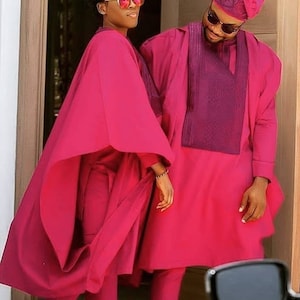 Casual couple&#39;s agbada, African family matching outfit, couple&#39;s matching suit.