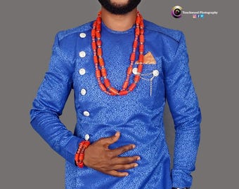 African shirt & matching pant/blue kaftan/senator suit