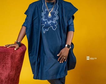 Embroidered African Men's Agbada 3-Piece Set