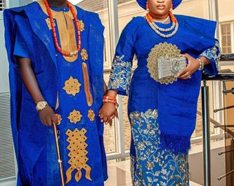 Handmade Matching Aso Ebi Set: Men's Agbada & Women's Gown