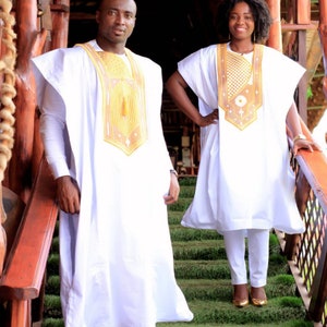 Adewolu latest African couple&#39;s agbada wear, couple&#39;s wedding outfit, couple&#39;s matching suit, couples matching wear, Couples outfit