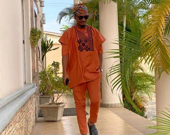 Handmade African Men's Dashiki Set, Trimming Shirt, Groom Wedding Suit