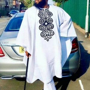 Akanni African men agbada, 3 Piece set/African men clothing/wedding suit/prom dress/ groom suit/Men in Agbada/dashiki/Embroidery