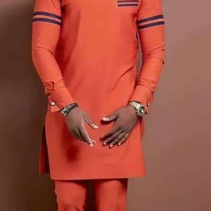 African men ring orange outfit/2 piece outfit/ wedding suit/groom suit/ prom dress/groom men outfit