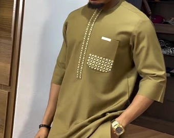 Olive Green Senator Suit - 2 Piece African Wedding Outfit