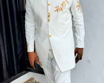 Embroidered African Men's Suit: 2-Piece Wedding Groom Outfit