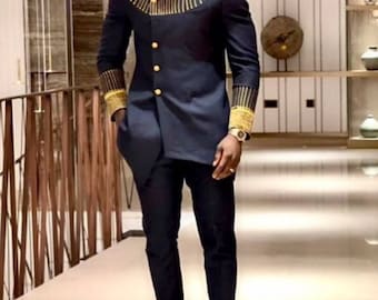 Bibi African Men's 2-Piece Outfit: Custom Wedding Groom Suit