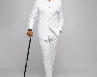 Alabi Classic Suit: African Men's 2-Piece white suit