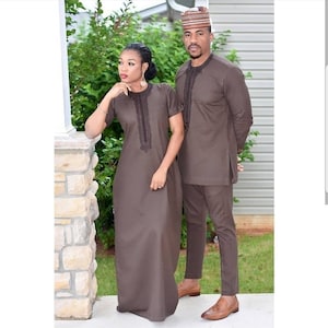 Item 024 _ Teni African couples clothing, 2 piece set, couple&#39;s matching outfit, women&#39;s embroidere gown, African Dashiki, couple&#39;s attire