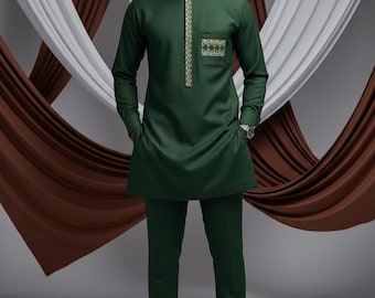 Akinyomi Handmade African Men's Kaftan: 2-Piece Wedding Suit