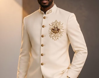 Handmade African Men's Suit: 2-Piece Cotton Wedding Outfit