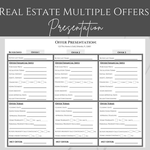 Real Estate Multiple Offer Presentation Form Multiple Offers Etsy