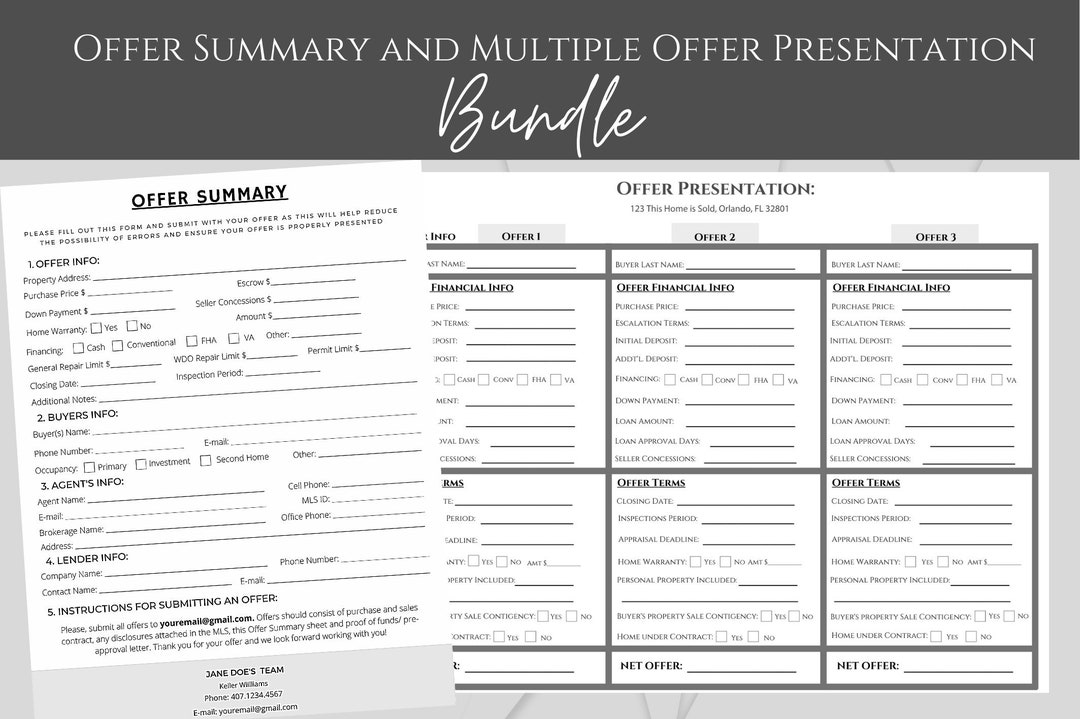 Real Estate Multiple Offers Presentation and Offer Summary Etsy