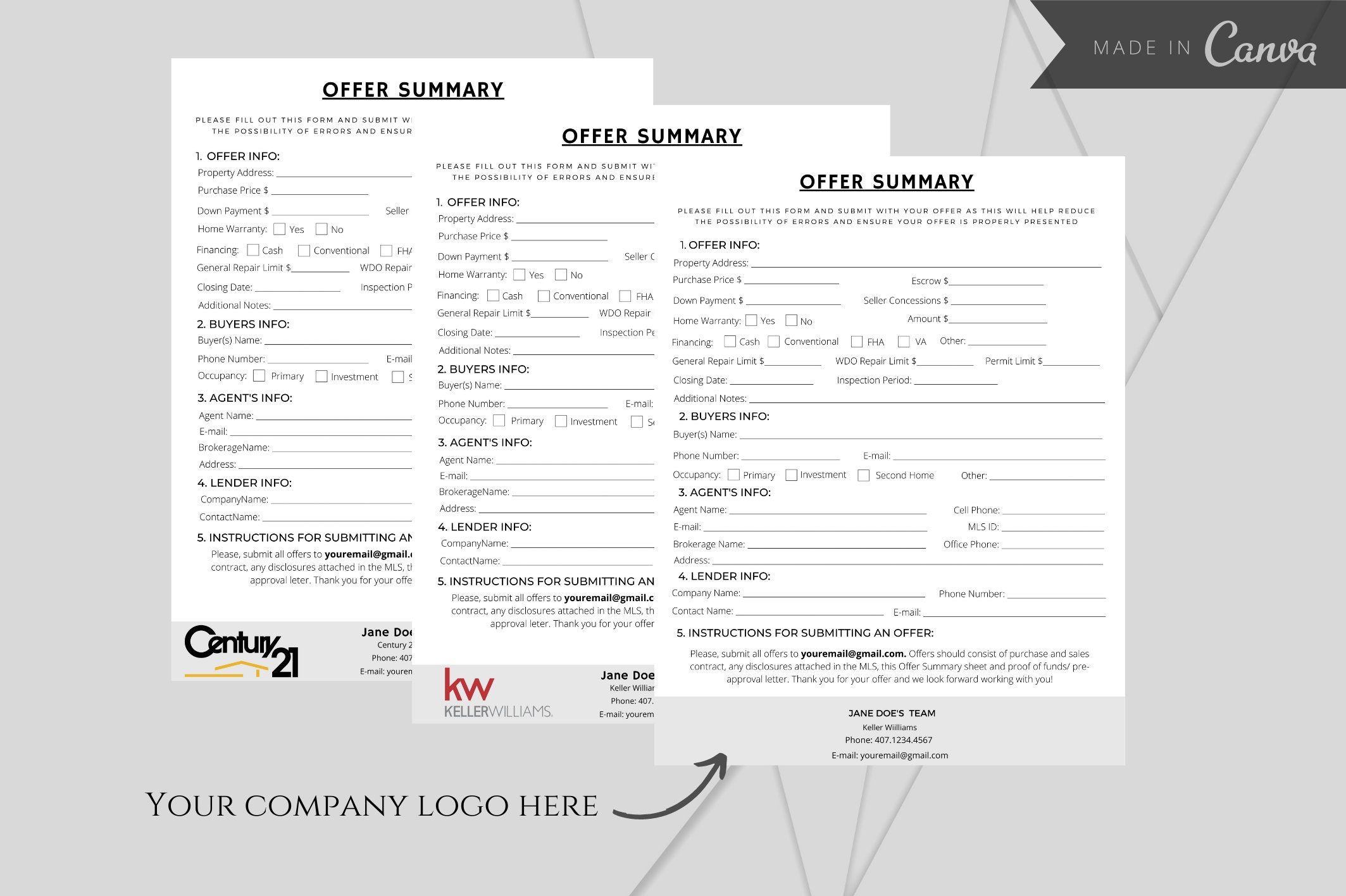Real Estate Offer Summary Multiple Offers Real Estate Etsy