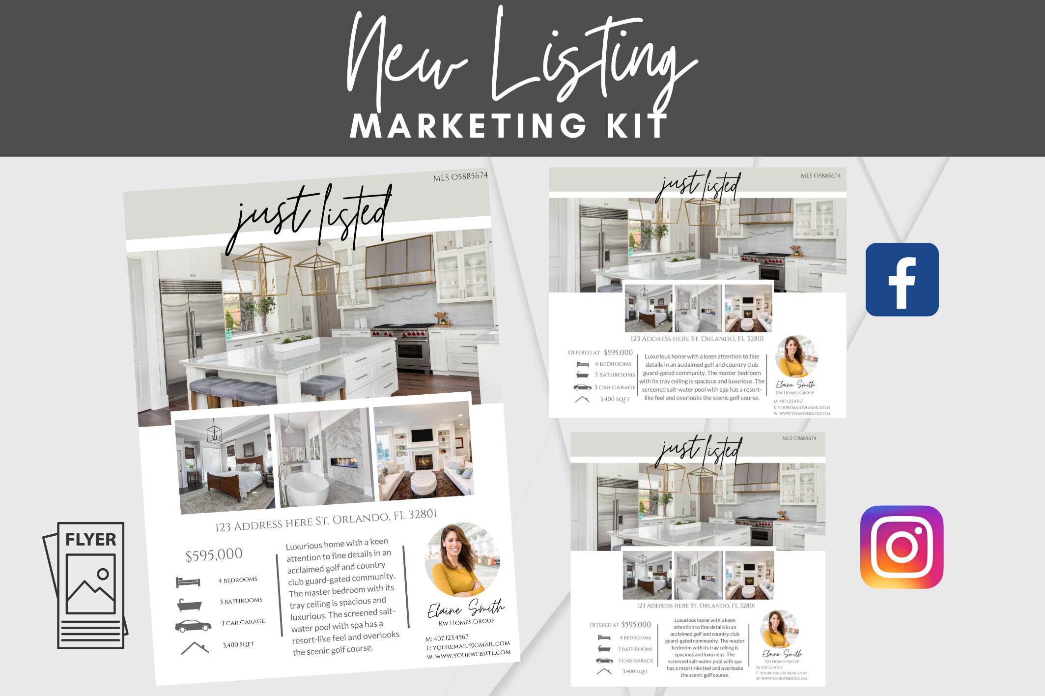 New Listing Marketing Kit Real Estate Flyer Template Just Etsy