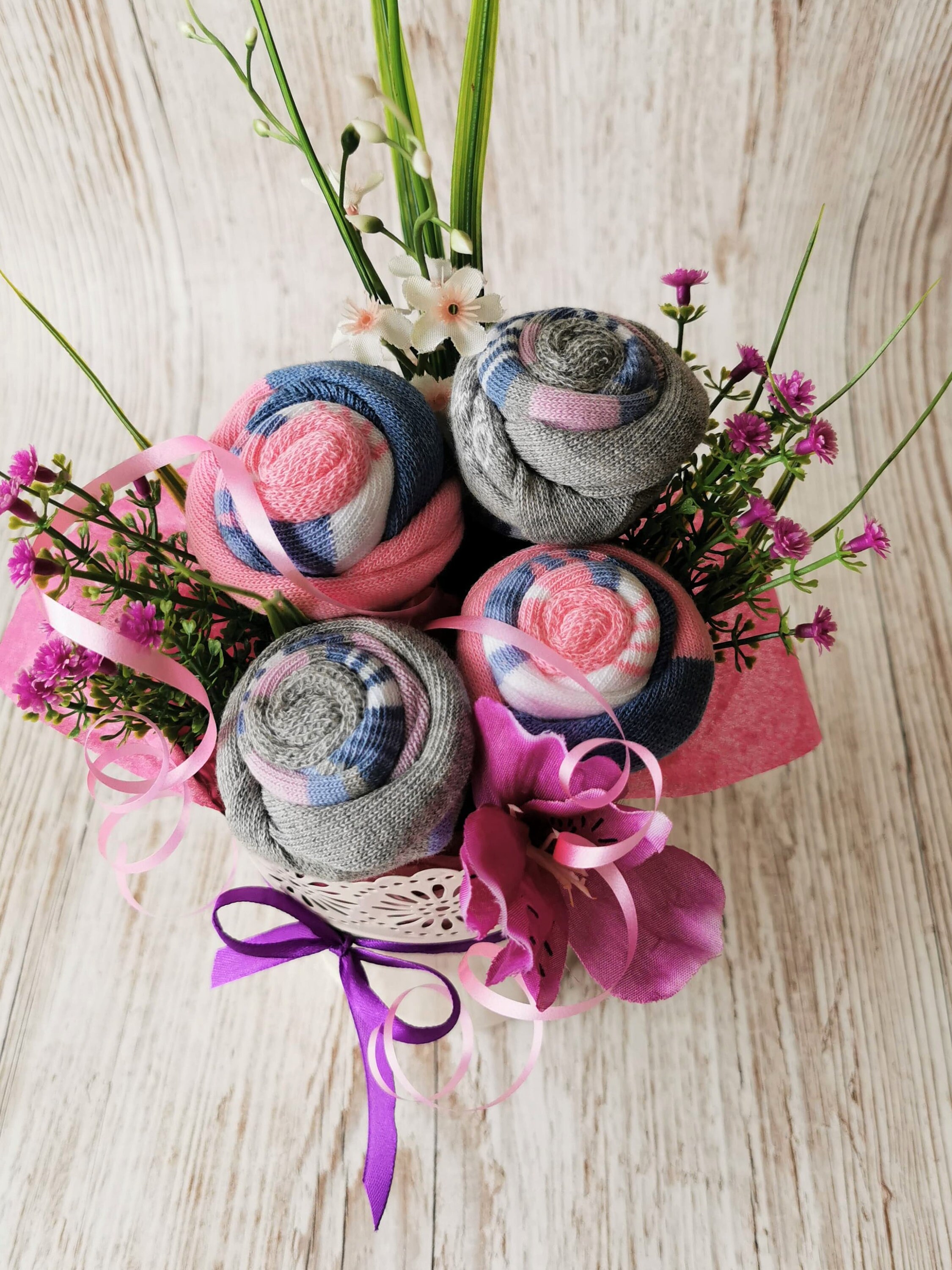 Ladies socks bouquet in a decorative tin planter perfect as a Etsy